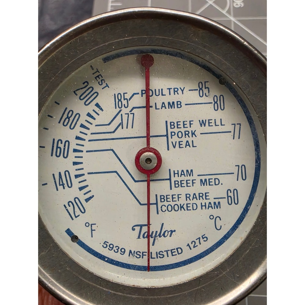 Taylor 5939 Meat Thermometer Stainless Steel NSF Analog Dial 120-200 F Cooking